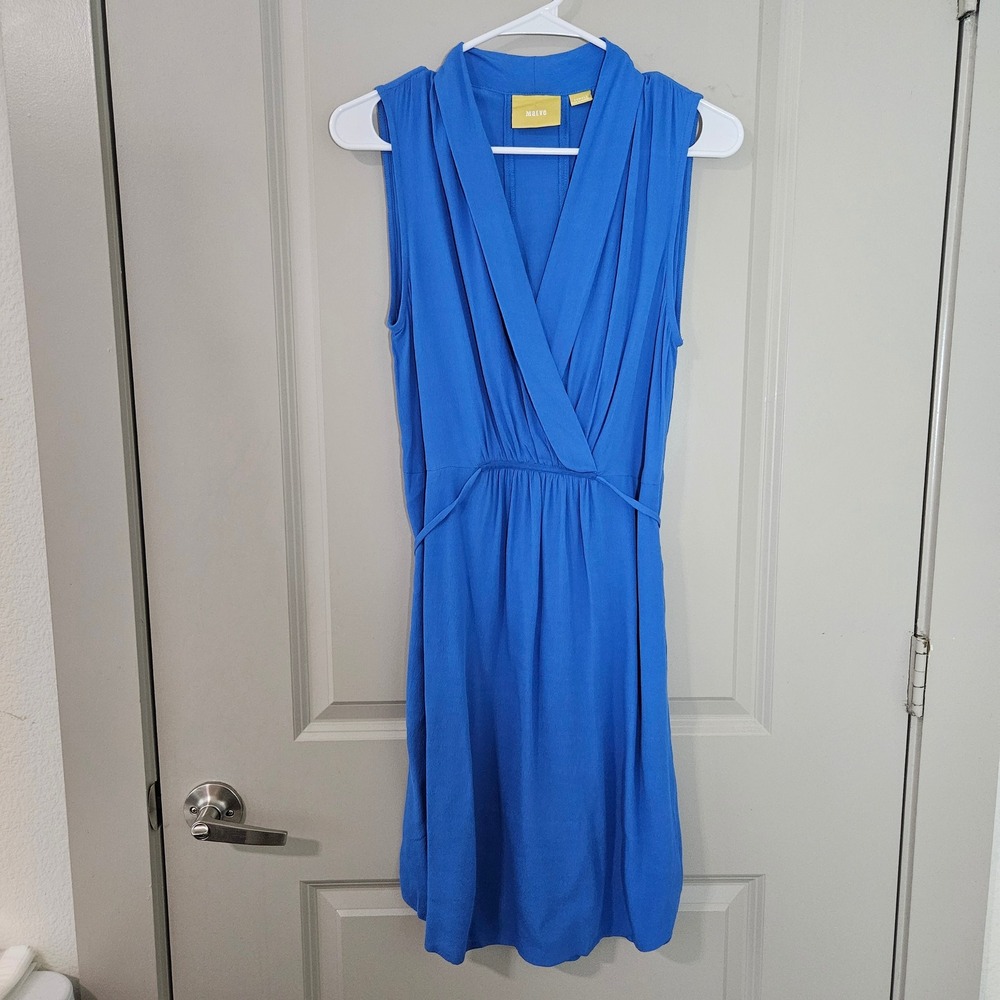 Maeve Anthropologie Womens Blue Sleeveless Wrap V-Neck Tie Waist Dress XS